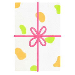 Orange and green cow pattern gift box with pink ribbon