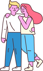 Cartoon handdrawn line art couple