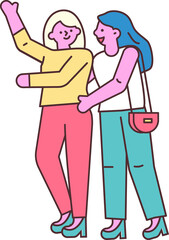 Cartoon handdrawn line art couple