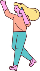 Cartoon hand drawn line art people using phone