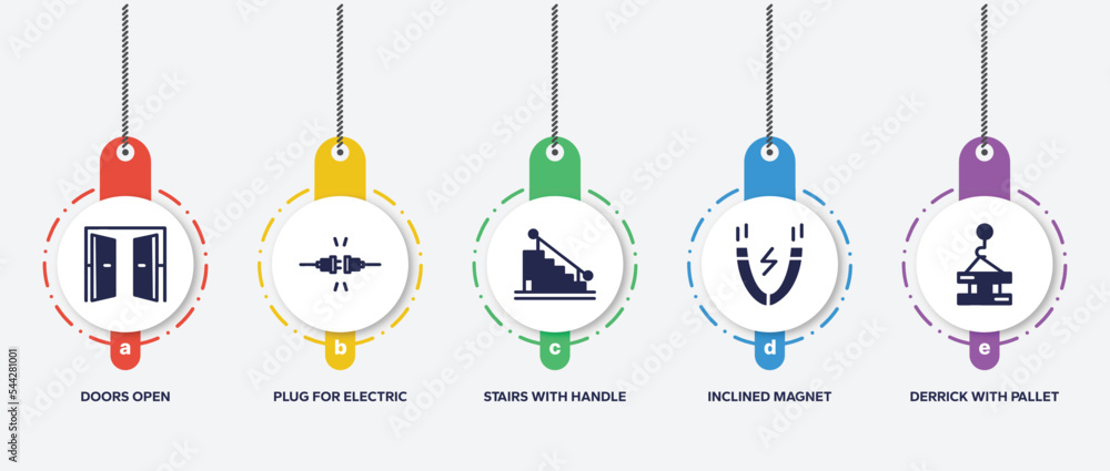 Aufkleber infographic element template with constructicons filled icons such as doors open, plug for electric 