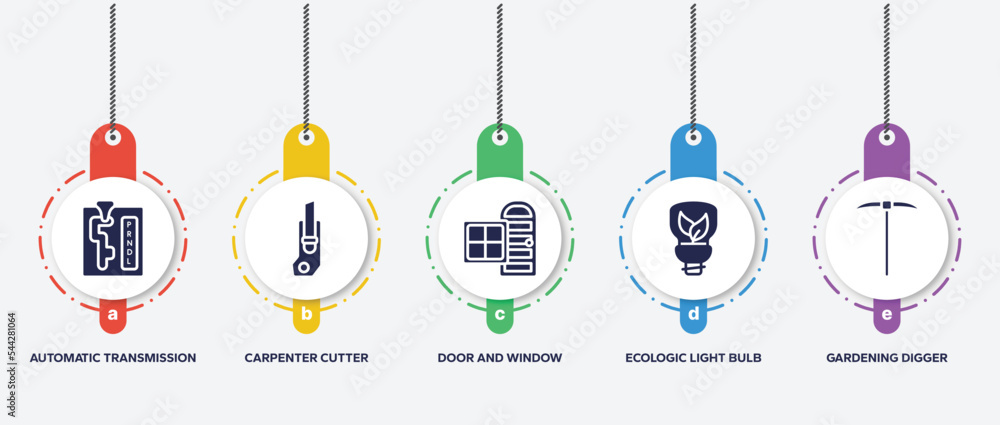 Poster infographic element template with toolbox filled icons such as automatic transmission, carpenter cut