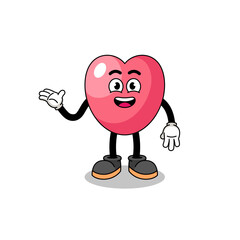 heart symbol cartoon with welcome pose
