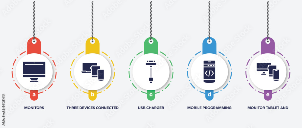 Poster infographic element template with responsive web filled icons such as monitors, three devices connec