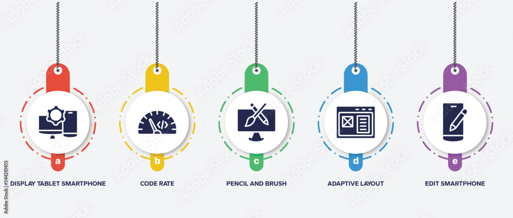 Aufkleber infographic element template with responsive web filled icons such as display tablet smartphone cogw