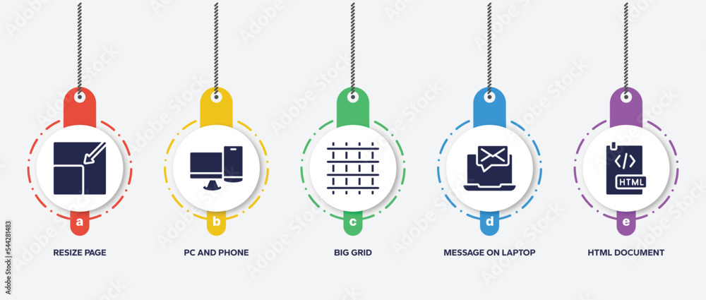 Poster infographic element template with programming line craft filled icons such as resize page, pc and ph