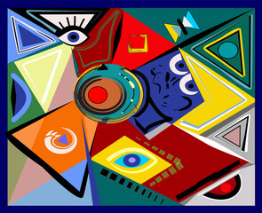 composition of abstract colorful shapes on  blue background