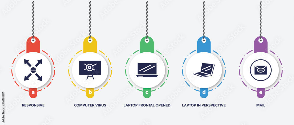 Poster infographic element template with computer and media filled icons such as responsive, computer virus