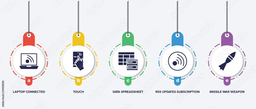 Poster infographic element template with computer and media filled icons such as laptop connected to intern