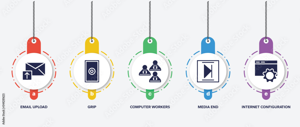 Poster infographic element template with cloud computing filled icons such as email upload, grip, computer 
