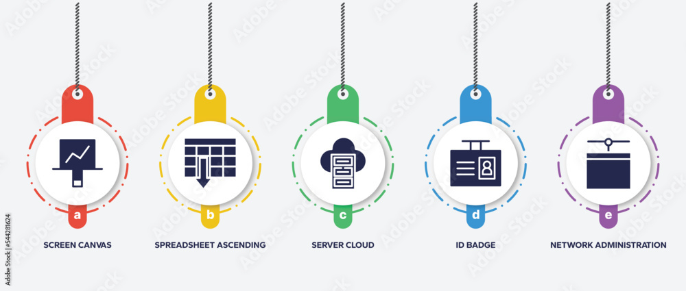 Poster infographic element template with computer icons filled icons such as screen canvas, spreadsheet asc