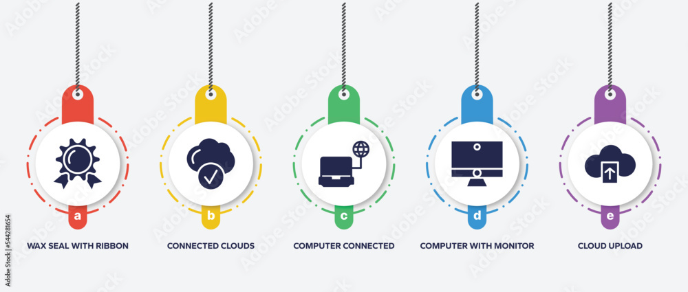 Poster infographic element template with cloud computing filled icons such as wax seal with ribbon, connect