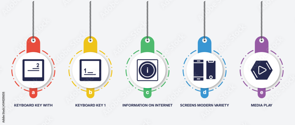 Poster infographic element template with computer and media filled icons such as keyboard key with number 2
