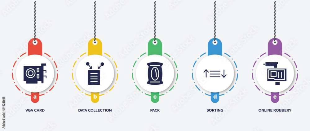 Poster infographic element template with cyber robbery filled icons such as vga card, data collection, pack
