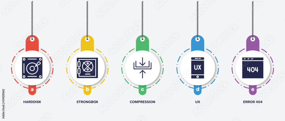 Wall mural infographic element template with internet filled icons such as harddisk, strongbox, compression, ux, error 404 vector.