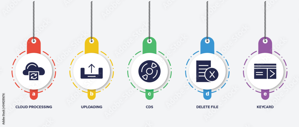 Aufkleber infographic element template with smart house filled icons such as cloud processing, uploading, cds,