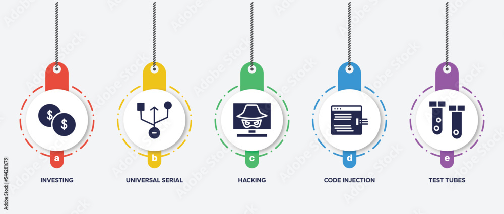 Poster infographic element template with learning filled icons such as investing, universal serial usb conn