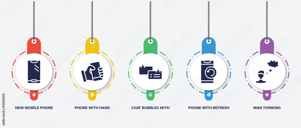Poster infographic element template with talking filled icons such as new mobile phone, phone with hand, ch