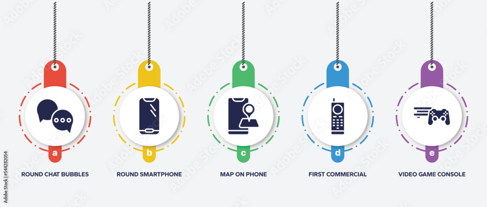 Poster infographic element template with smart devices filled icons such as round chat bubbles, round smart