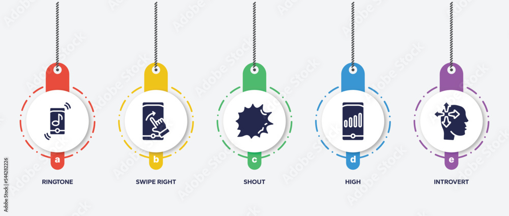 Poster infographic element template with mobile functions filled icons such as ringtone, swipe right, shout