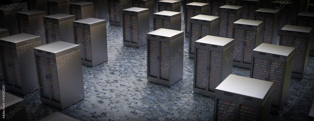 Fototapete server room. server data center. backup, mining, hosting, mainframe, farm and computer rack with sto
