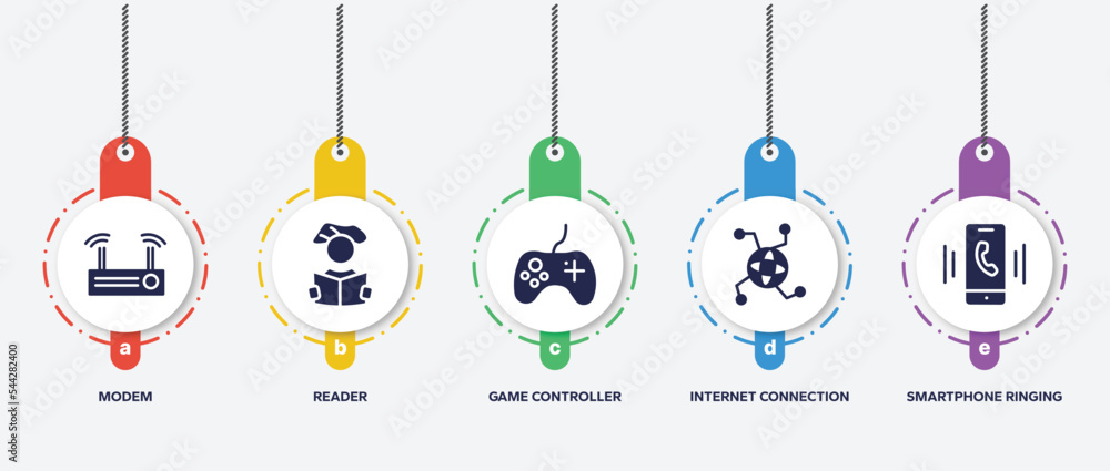 Poster infographic element template with phone icons filled icons such as modem, reader, game controller, i