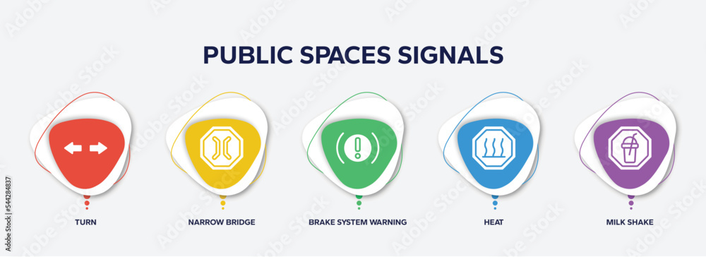 Poster infographic element template with public spaces signals filled icons such as turn, narrow bridge, br