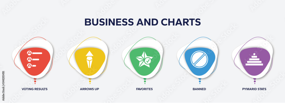 Poster infographic element template with business and charts filled icons such as voting results, arrows up