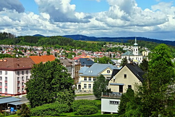Fototapeta na wymiar Czechia - view of the town of Trutnov and the Giant Mountains