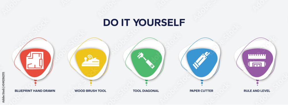 Poster infographic element template with do it yourself filled icons such as blueprint hand drawn tool, woo