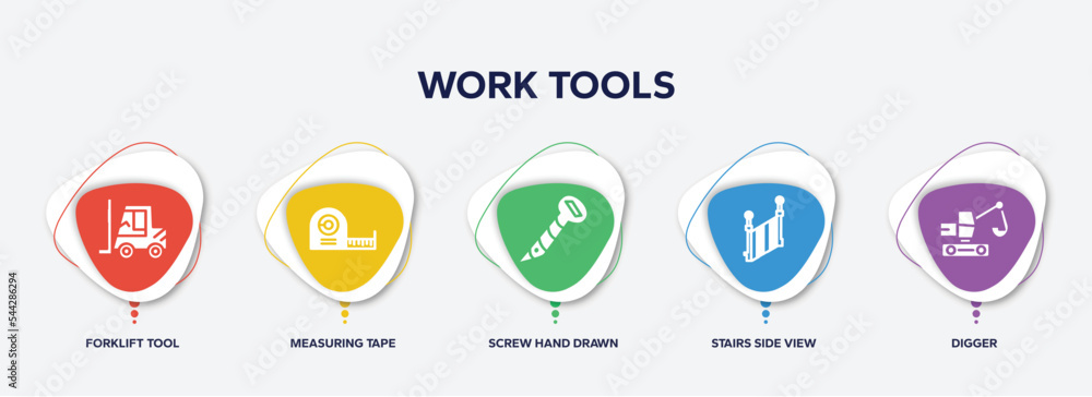 Poster infographic element template with work tools filled icons such as forklift tool, measuring tape, scr