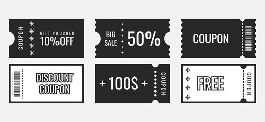 Cool trendy set of coupon for sale and gift event. Discount ticket collection