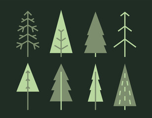 Set of Christmas trees. Beautiful design elements in flat style.