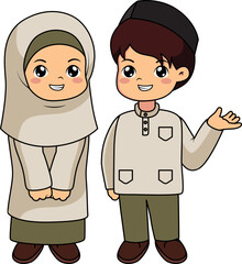 Muslim Boy and Girl Cute Cartoon