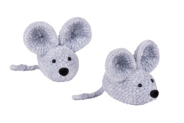 Knitted mouse toy isolated on transparent background png. Knit a toy mouse with soft threads