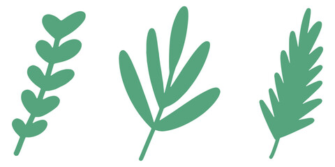 Christmas plant set. Colored branches with leaves. Set of branches. Cute decorative elements. Vector illustration.