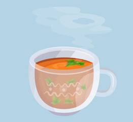 Mint tea in the cup isolated. Hot drink for cold weather. Menu item. Icon. Flat vector illustration.