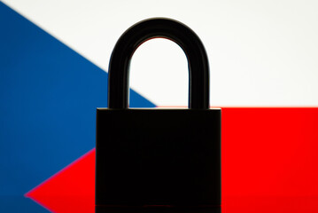 Silhouette of lock with flag of Czech republic on the background. Concept of closed borders of...