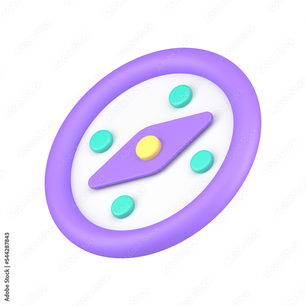 Poster rounded simple compass badge purple diagonal placed internet notification 3d realistic icon