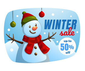 winter sale banners with snowman