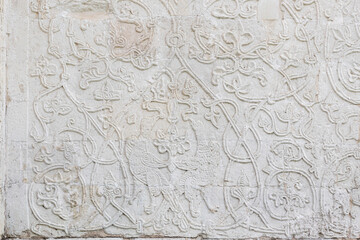 White stone carving St. George cathedral Yuriev-Polsky, Russia
