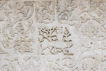 White stone carving St. George cathedral Yuriev-Polsky, Russia