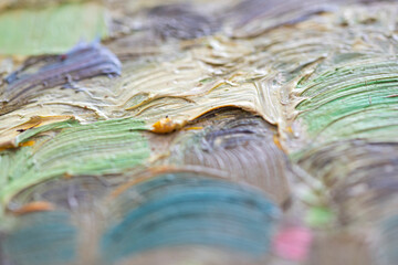 Multicolored strokes of oil paint close-up
