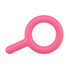 Bright pink horizontal magnifying glass education science exploration realistic 3d icon