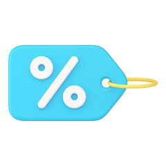 Blue retail tag rope label shopping special price financial offer 3d icon realistic mockup