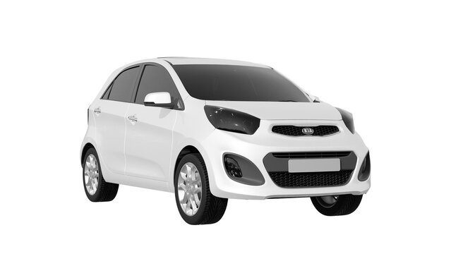 white KIA Picanto front perspective view, 3d rendering of PNG transparent car	