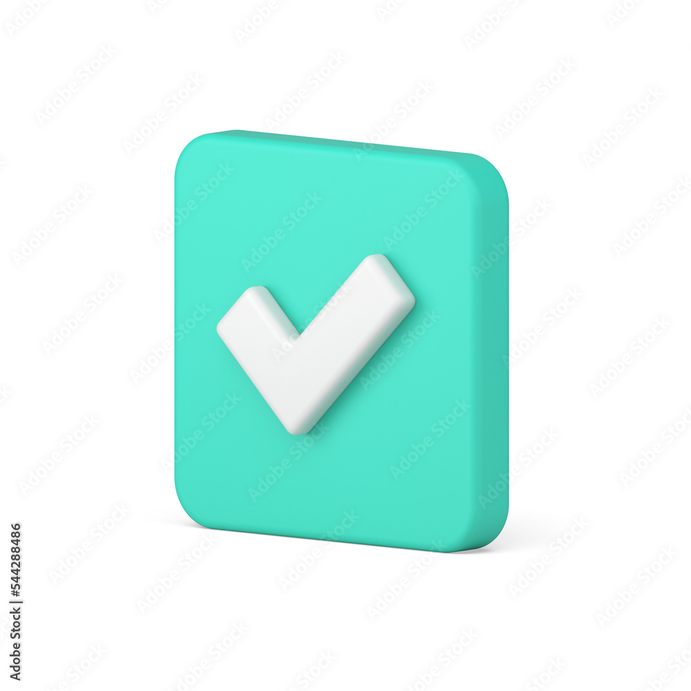 Poster glossy green done check mark complete task to do list checkbox isometric realistic 3d icon