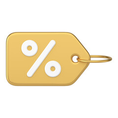 Golden metallic horizontal tag rope sale percentage with hole realistic 3d icon design