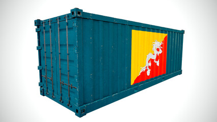 Isolated 3d rendering shipping sea cargo container textured with National flag  of Bhutan.