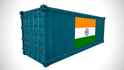 Isolated 3d rendering shipping sea cargo container textured with National flag  of India.